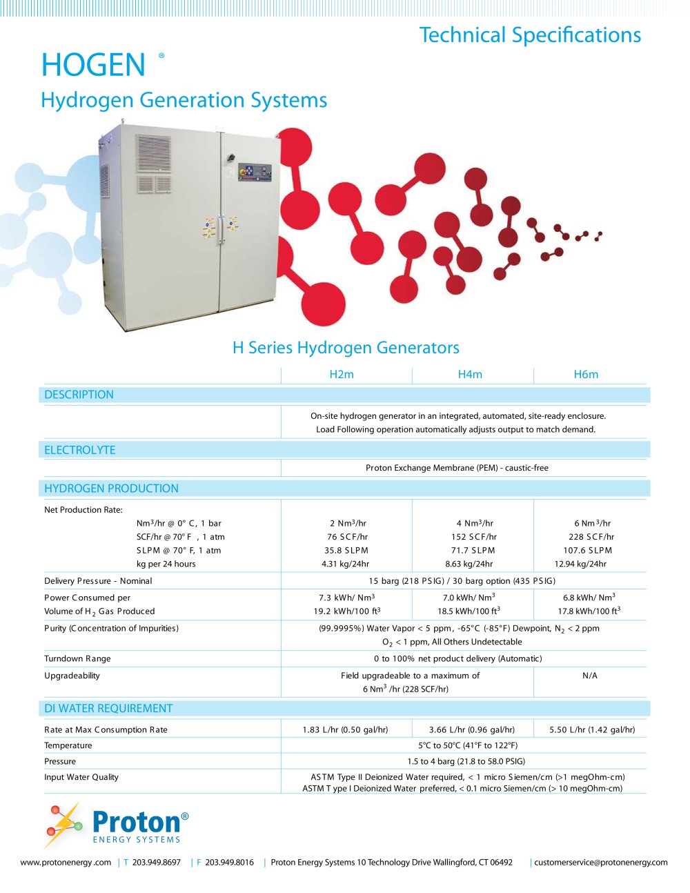 HOGEN &reg; Hydrogen Generation Systems - H Series - Proton Energy Systems