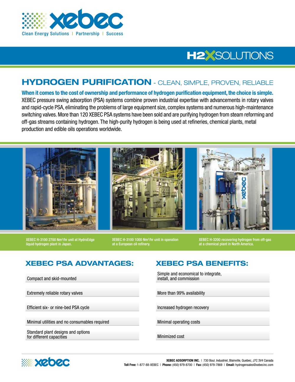 Hydrogen Purification Systems H2X Solutions - Xebec Adsorption