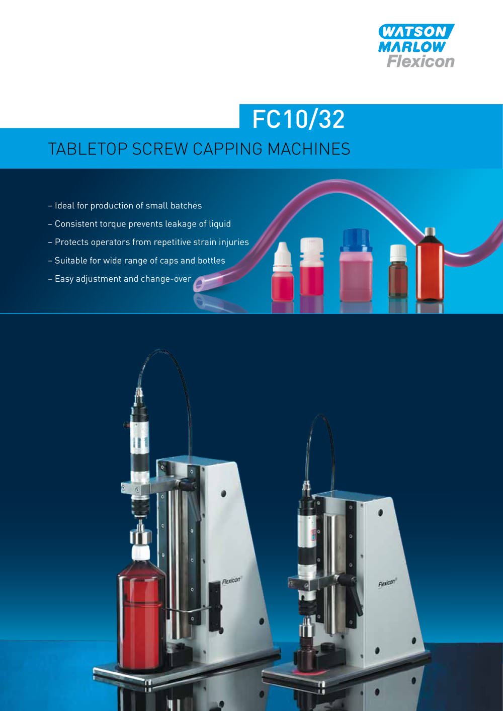 Flexicon FC10/32 tabletop screw capping system - Watson-Marlow Pumps Group