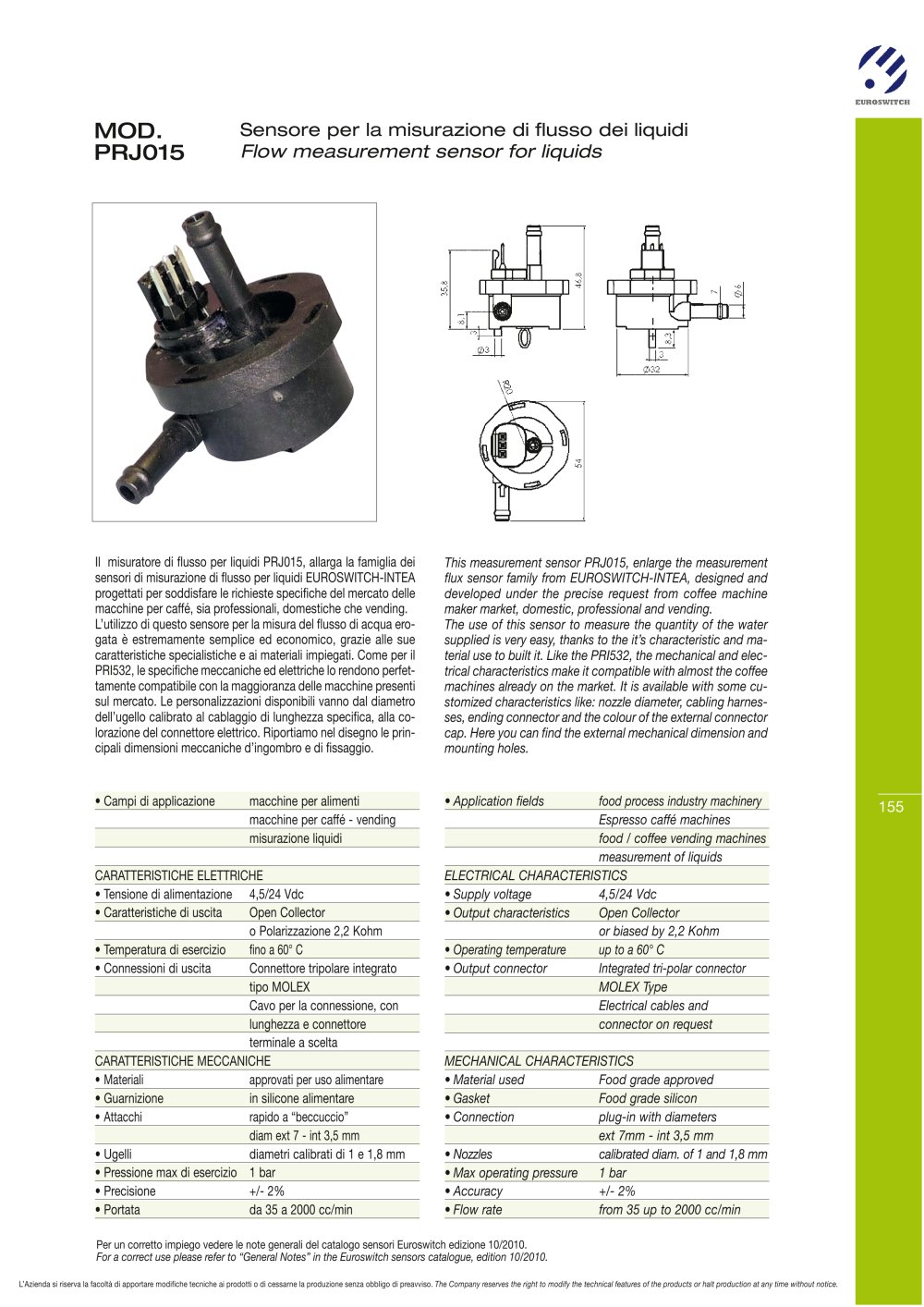 Sensore Flusso MODPRJ015 - Euroswitch