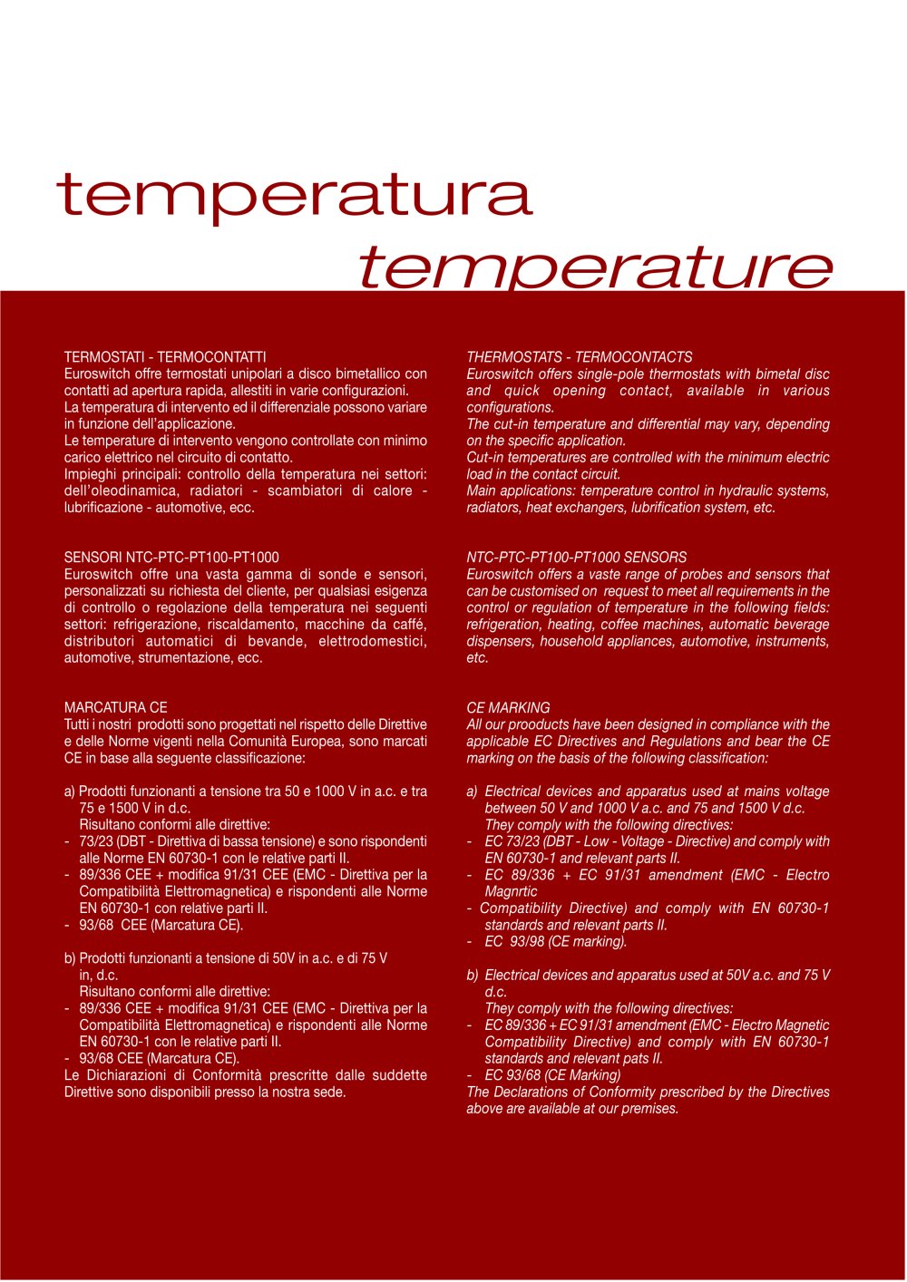 Temperature Sensors - Euroswitch