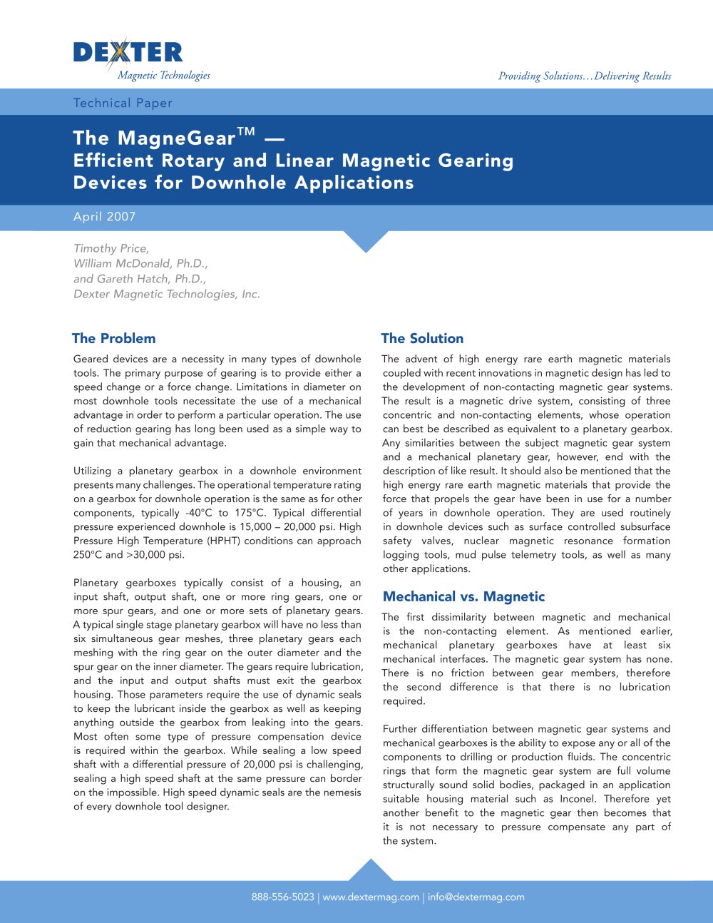 MagneGear Linear and Rotary Magnetic Gears Technical Paper - Dexter Magnetic Technologies