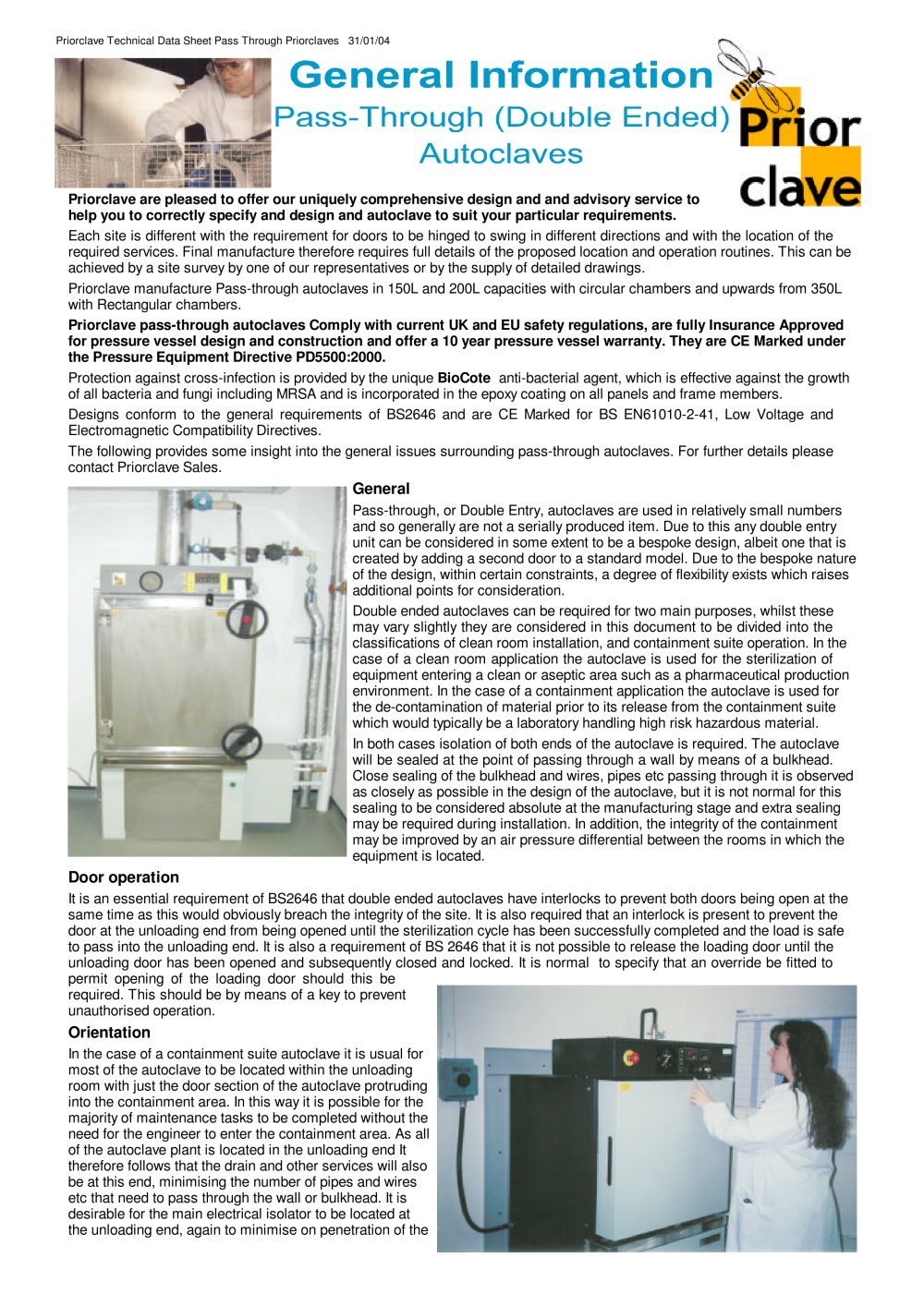 Double Door Priorclave Datasheet - Priorclave