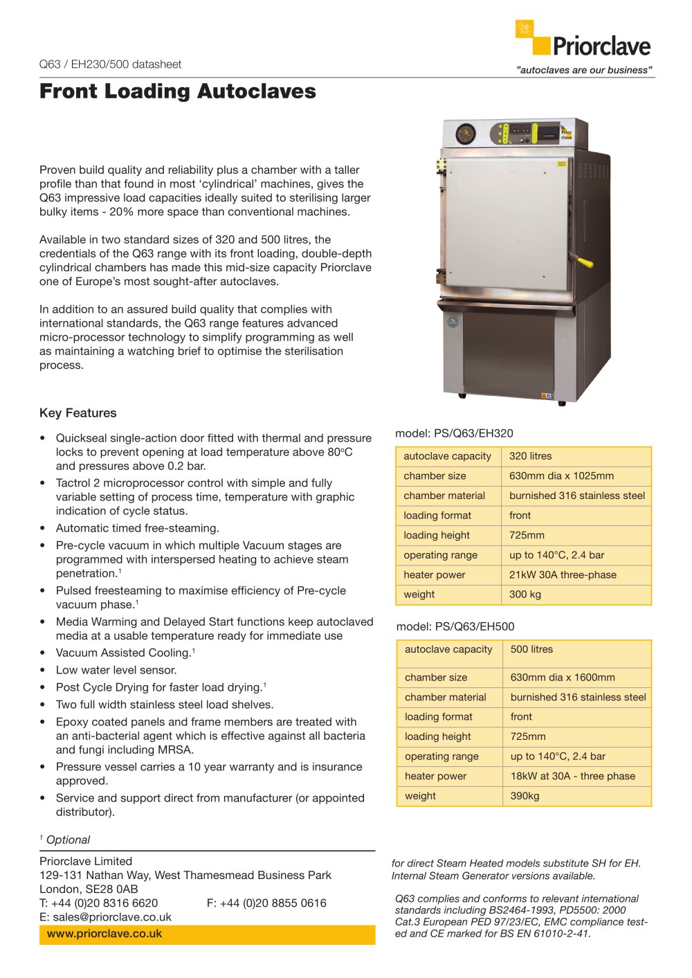 Large Capacity Front Loading Priorclave Datasheet - Priorclave