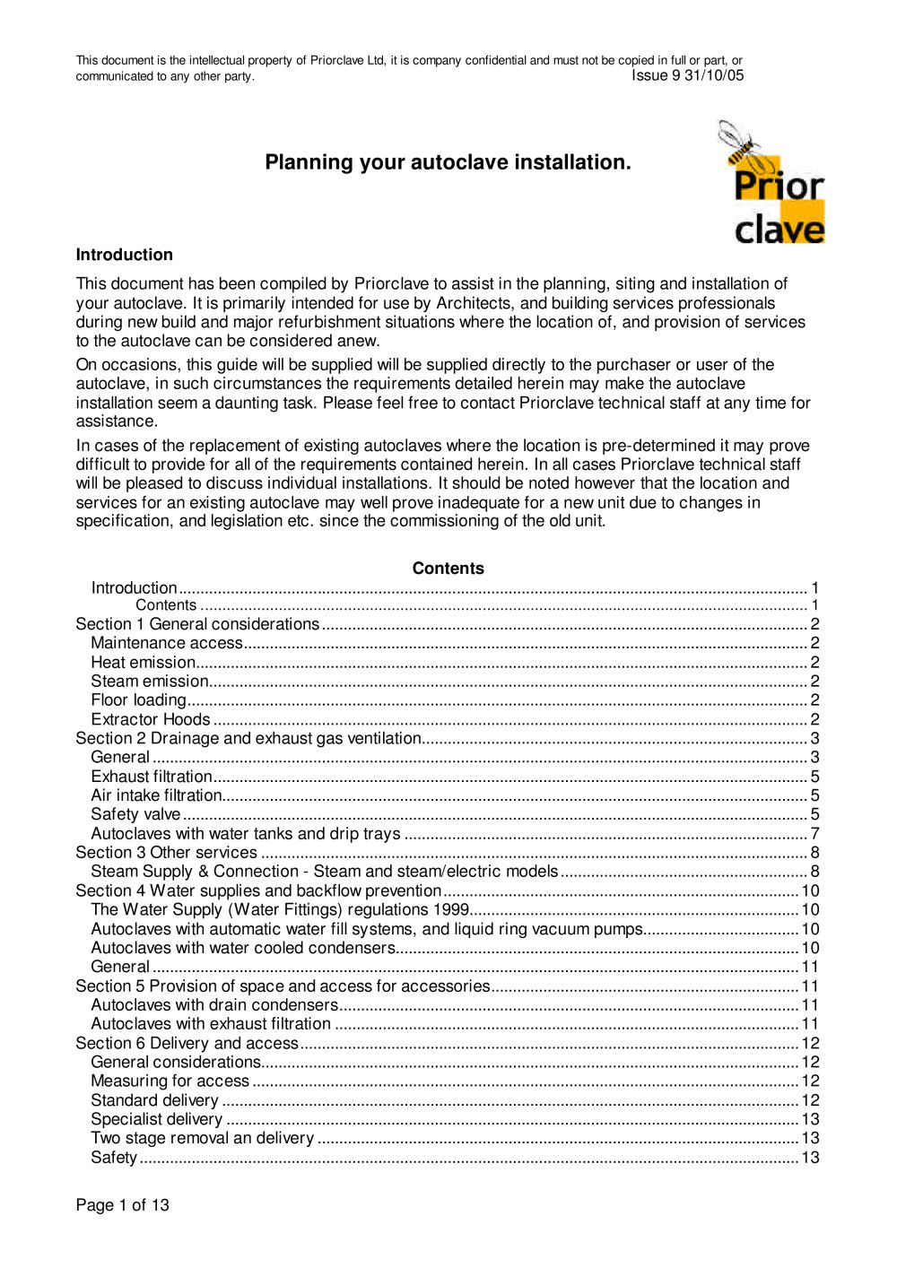 PLANNING YOUR AUTOCLAVE INSTALLATION - Priorclave