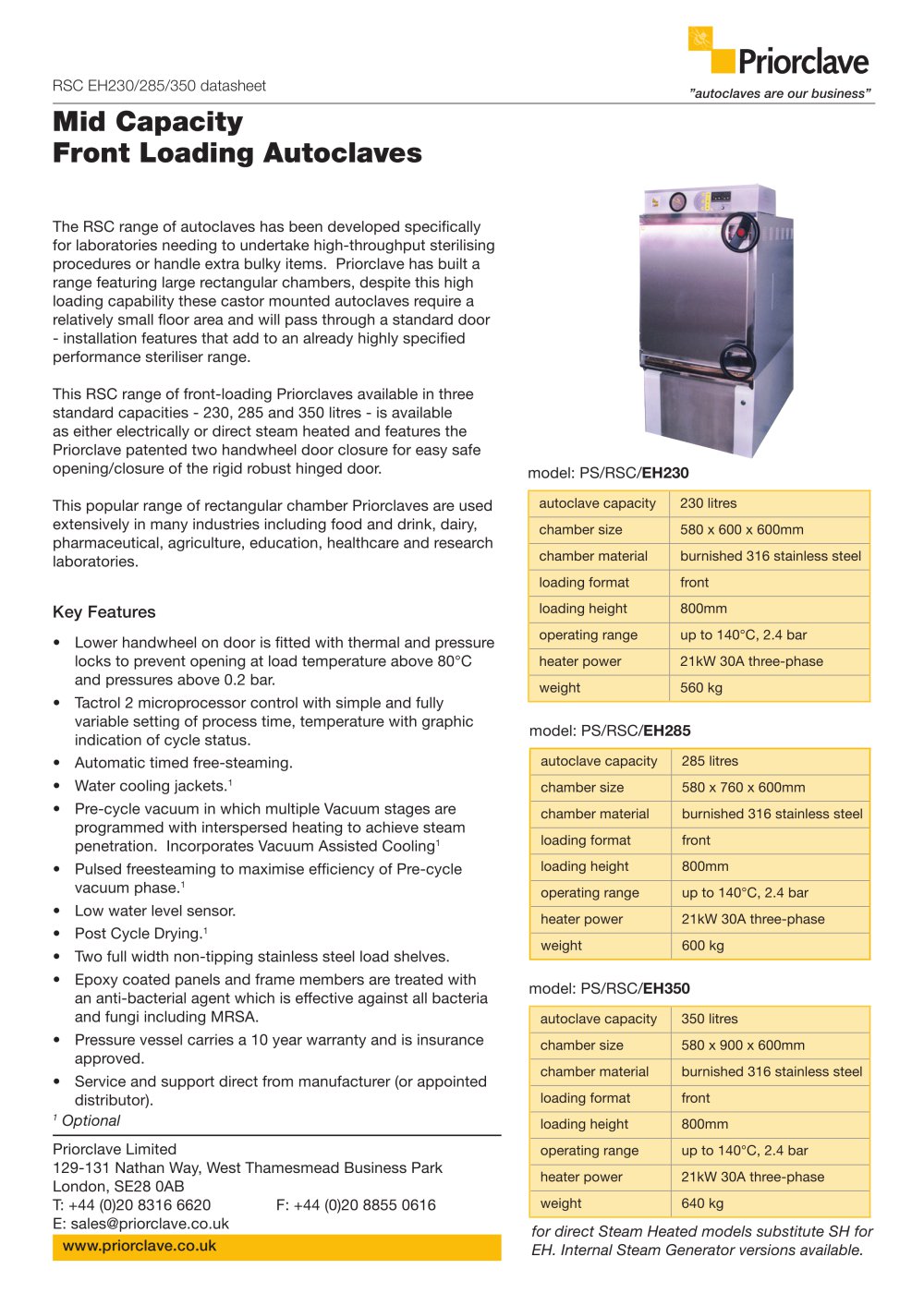 Rectangular Section Priorclave Datasheet - Priorclave