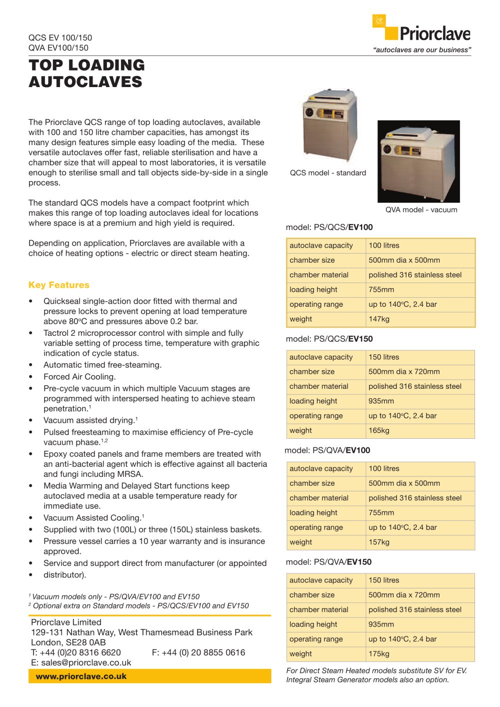 Top Loading Priorclave Datasheet - Priorclave