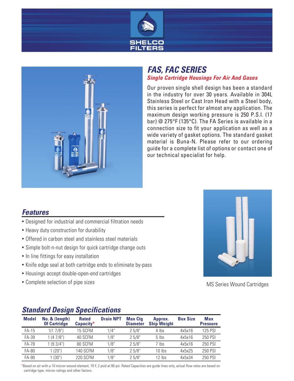 FA SERIES Single Cartridge Housings - Shelco Filters