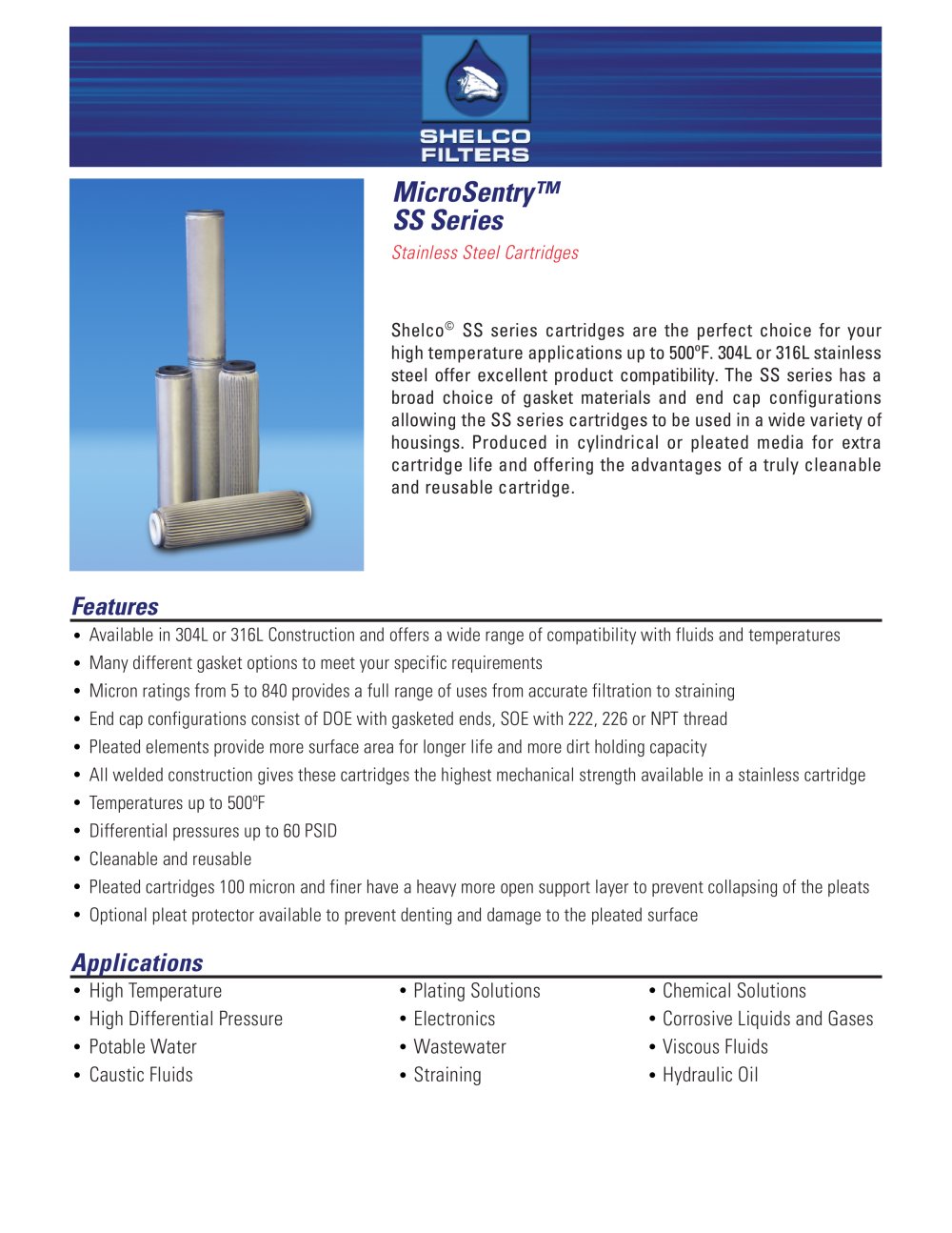 MicroSentry � SS Series Stainless Steel Cartridges - Shelco Filters