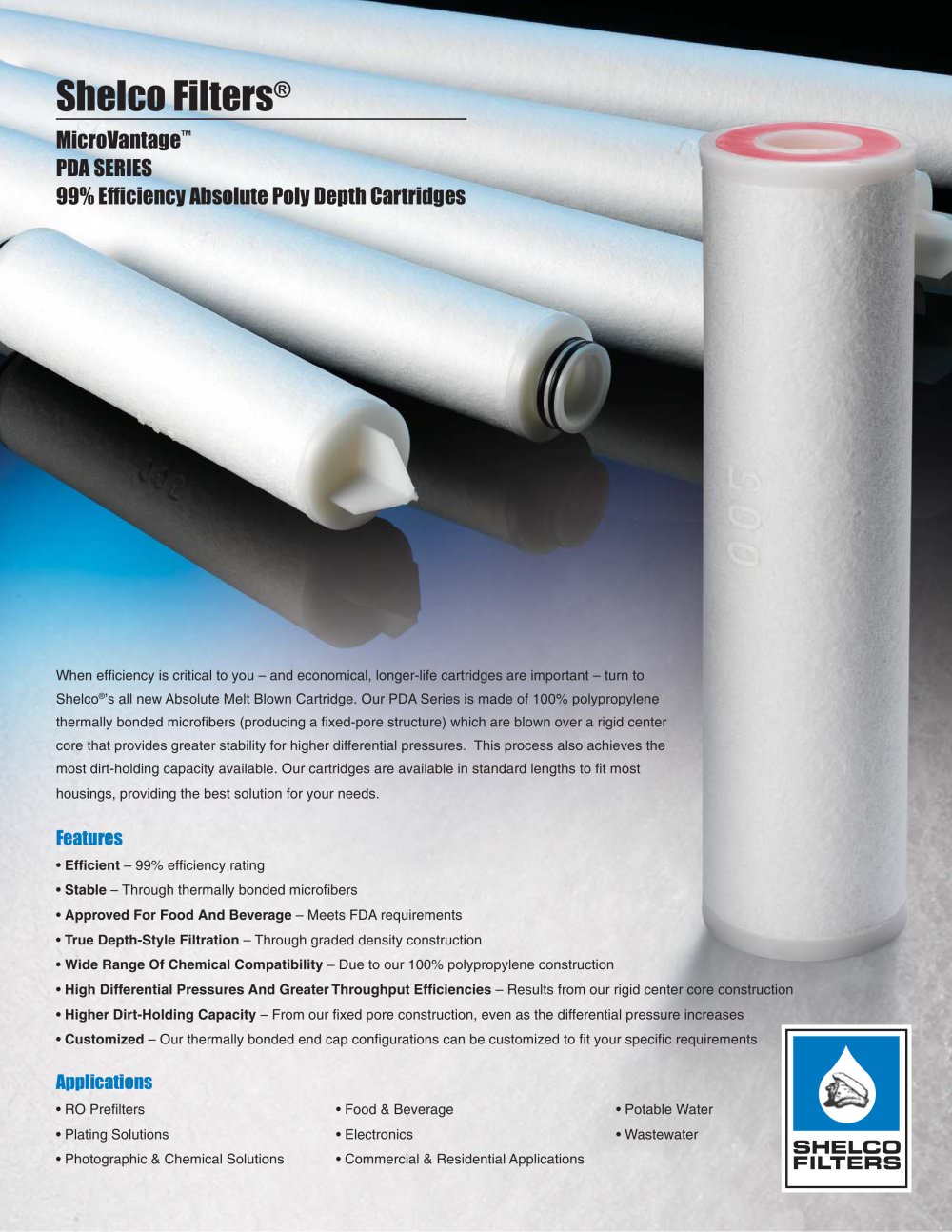 MicroVantage�- PDA SERIES 99% Efficiency Absolute Poly Depth Cartridges - Shelco Filters