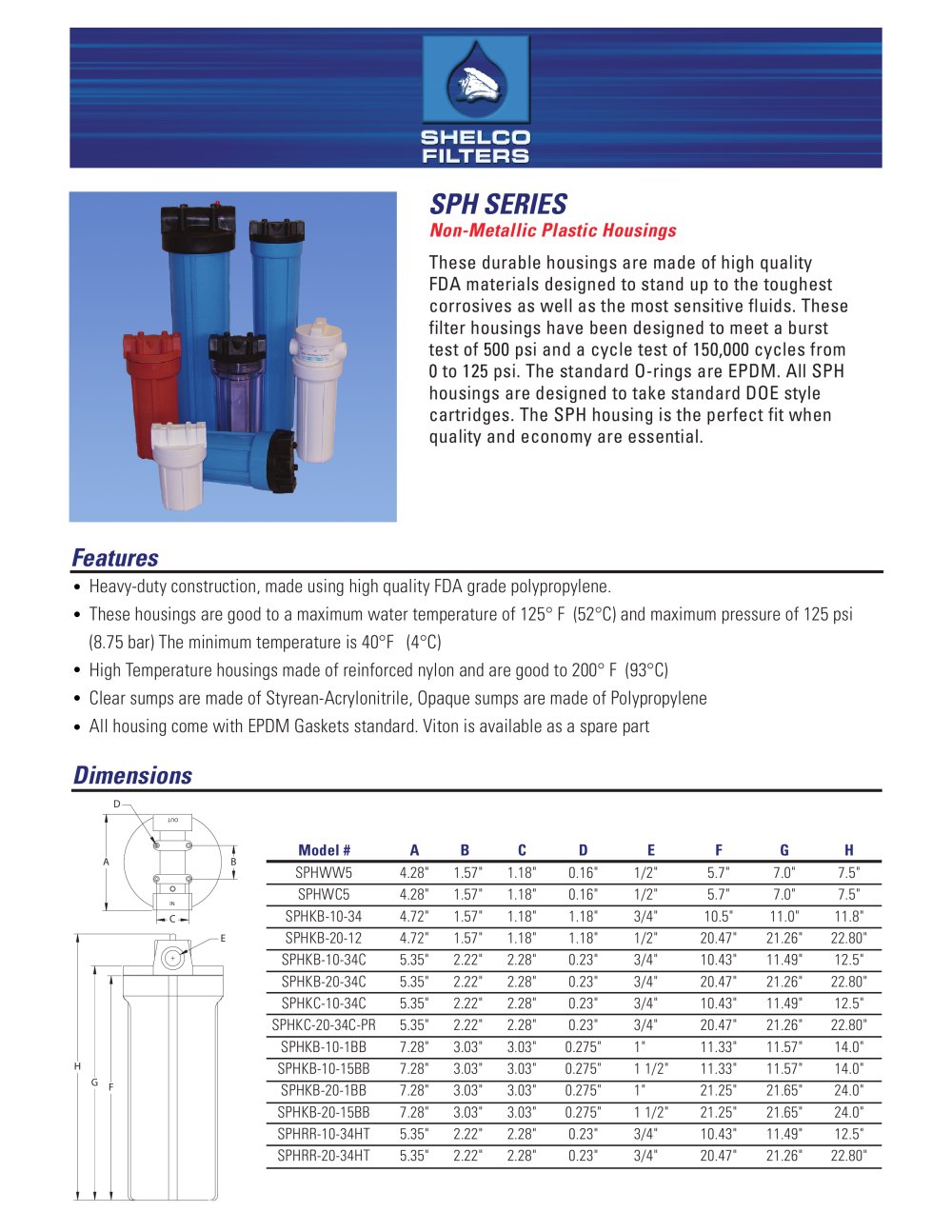 SPH SERIES Non-Metallic Plastic Housings - Shelco Filters