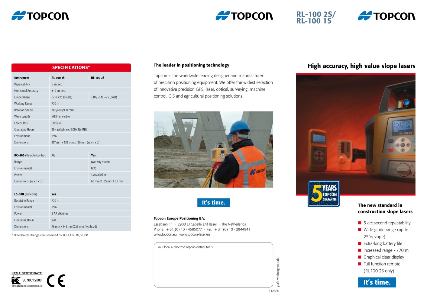 High Accuracy, High Value Slope Lasers (RL-100 Series) - TOPCON EUROPE POSITIONING
