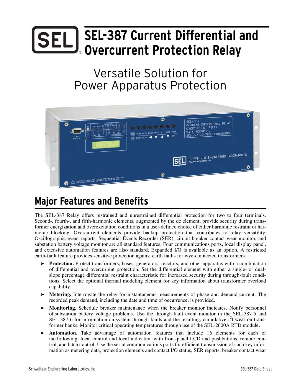 sel 387 current differential and overcurrent protection relay overcurrent protection