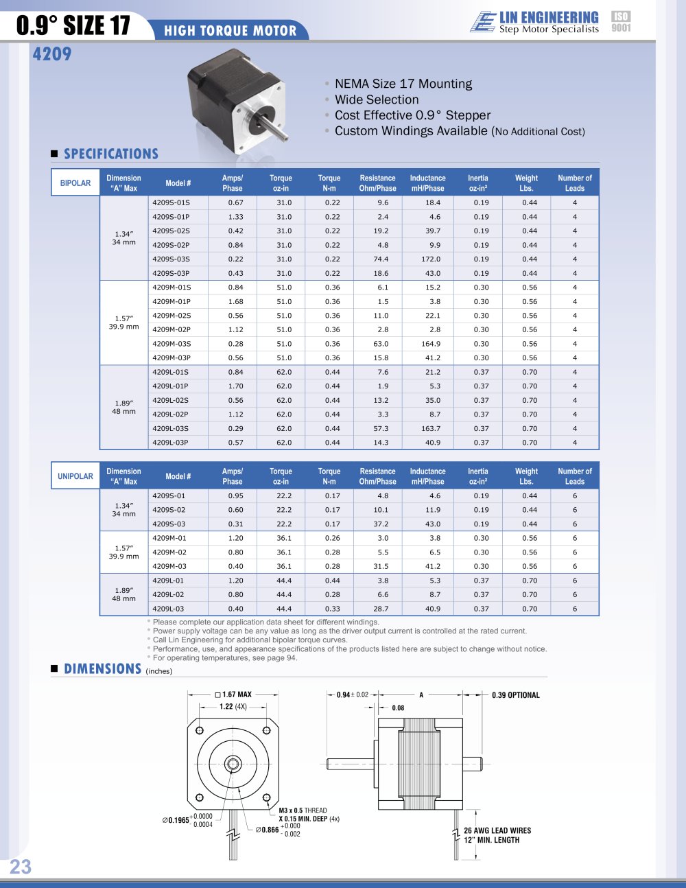 HIGH TORQUE MOTOR 4209 - Lin Engineering