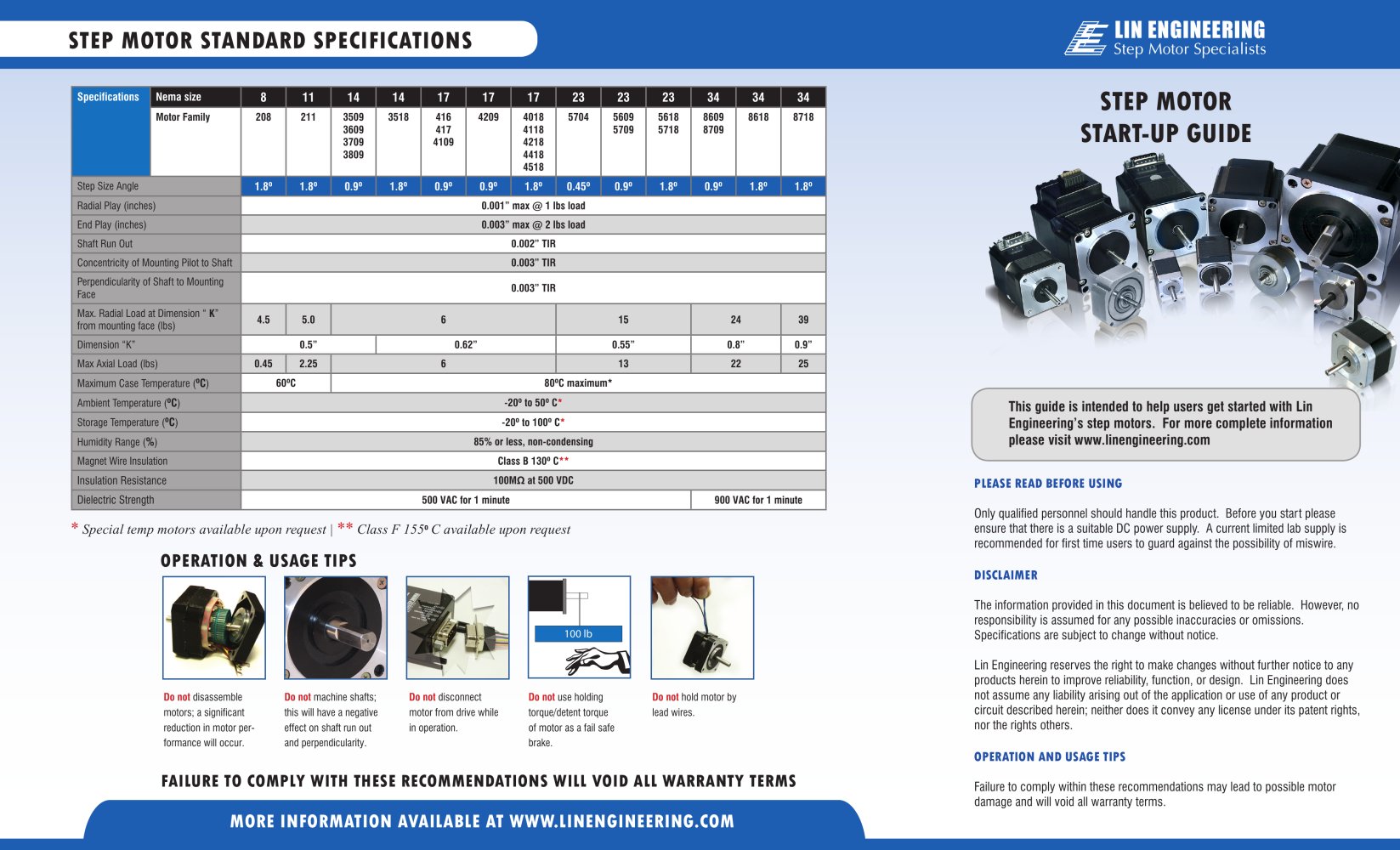 STEP MOTOR STANDARD SPECIFICATIONS - Lin Engineering