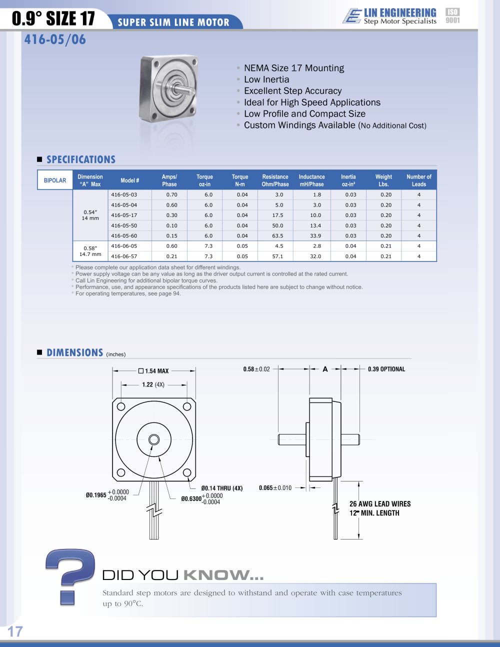 SUPER SLIM LINE MOTOR 416-05/06 - Lin Engineering