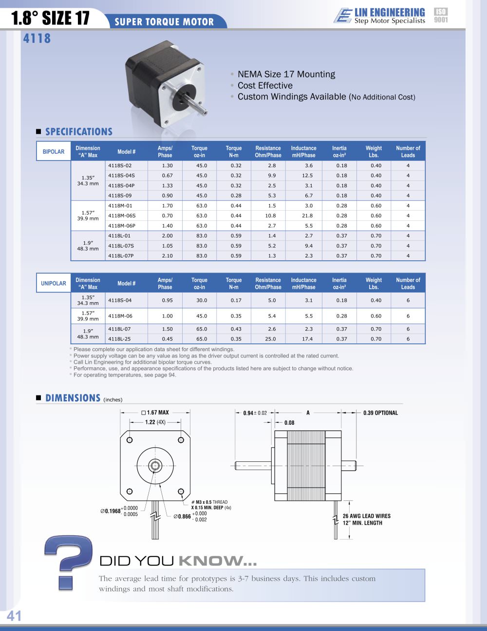 SUPER TORQUE MOTOR 4118 - Lin Engineering
