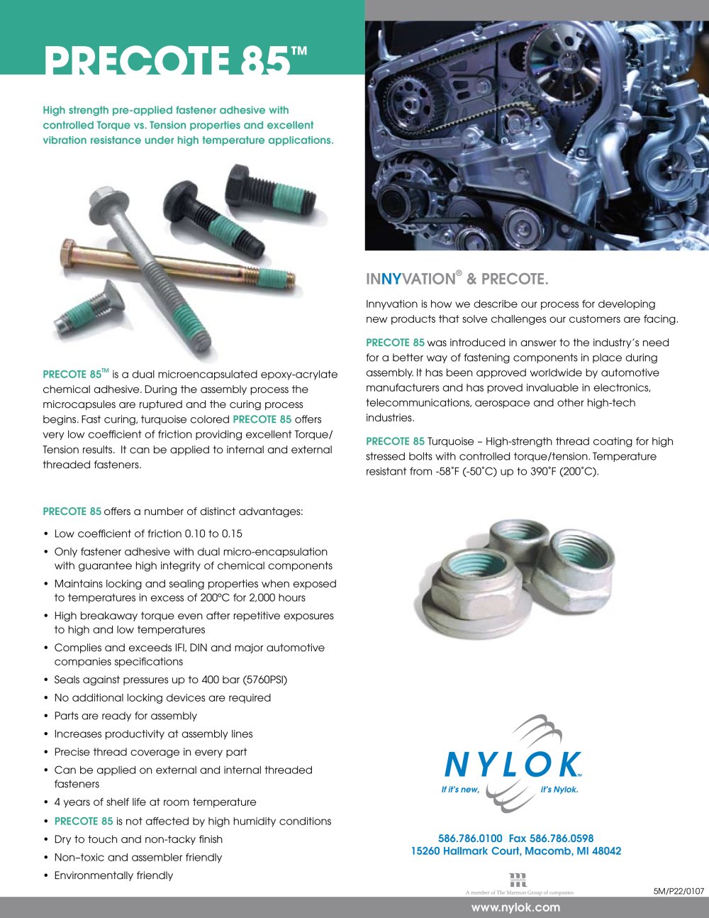 PRECOTE 85� Pre-applied Microencapsulated High Temperature Chemical Adhesive - Nylok