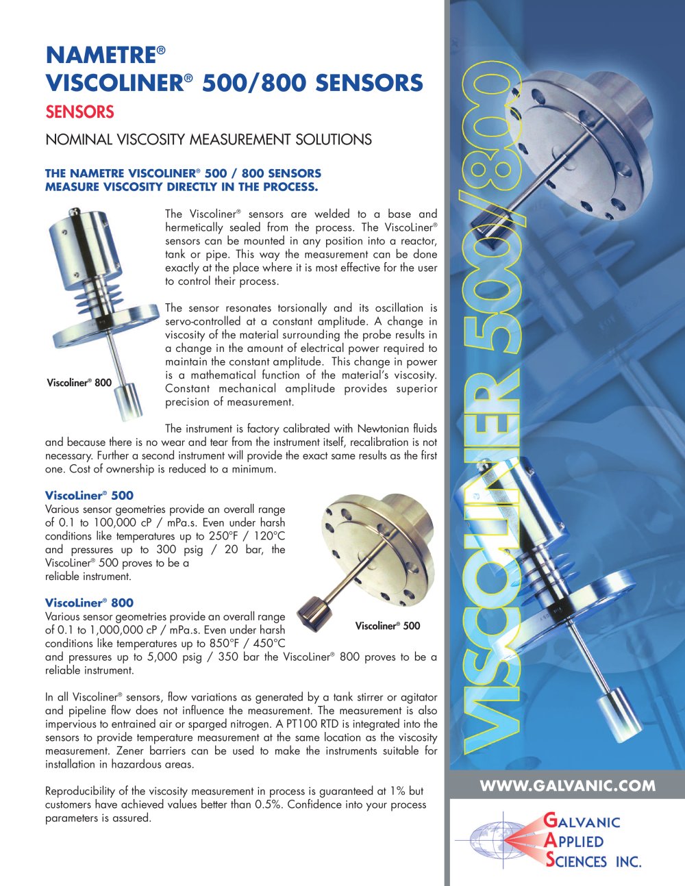 the Nametre Viscoliner 500/800 Sensors - Galvanic