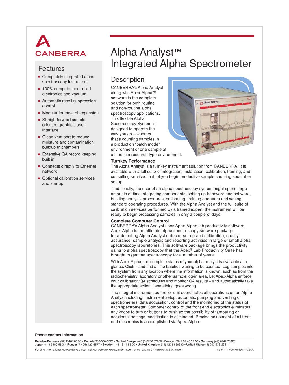 Alpha Analyst Integrated Alpha Spectrometer - Canberra Industries