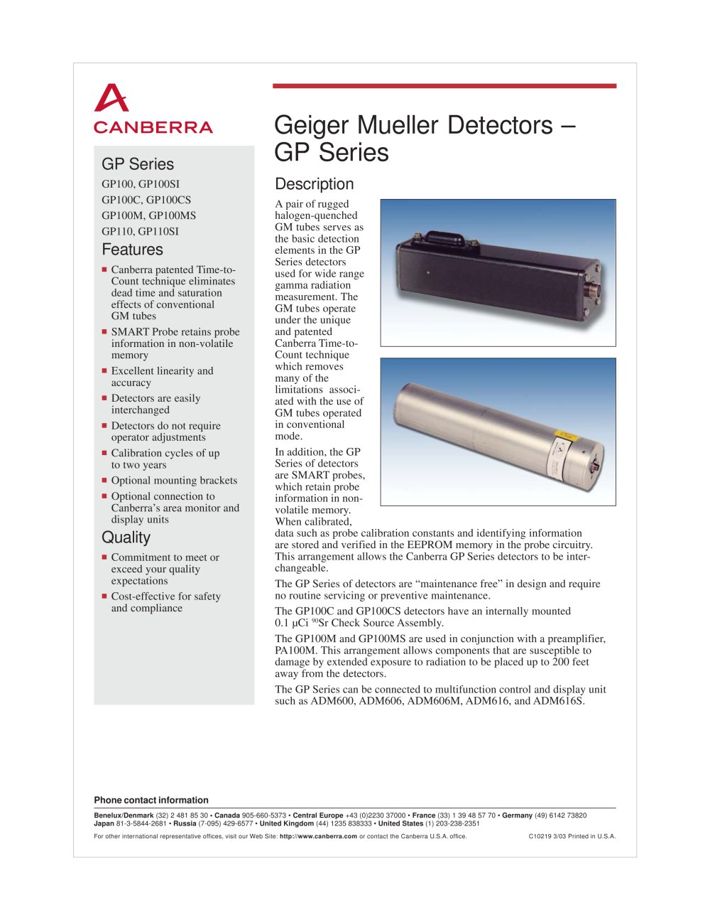 Geiger-Muller type radiation probe - Canberra Industries