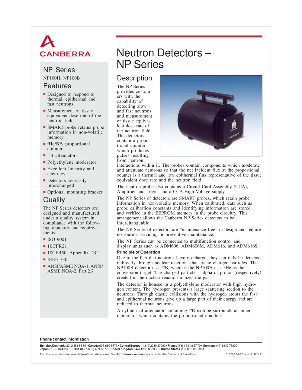 Neutron Detectors - NP Series - Canberra Industries