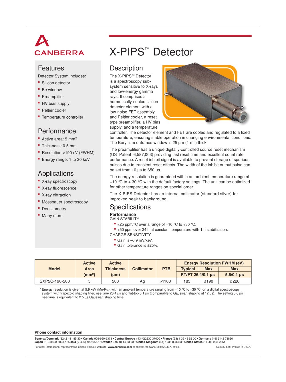 X-ray detector X-PIPS Detectors (integrated PA) - Series X - Canberra Industries
