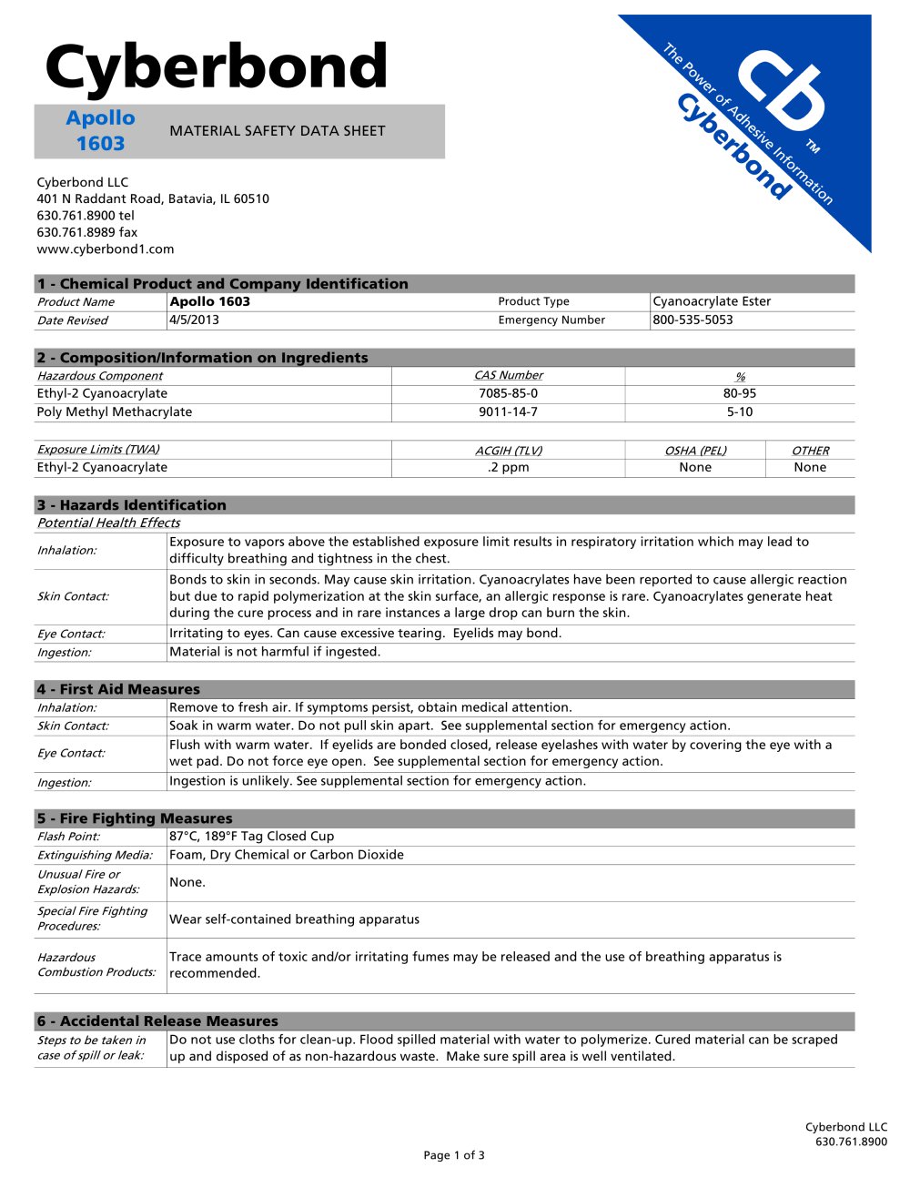 apollo 1603 material safety data sheet cyberbond pdf catalogue chemical safety data sheet