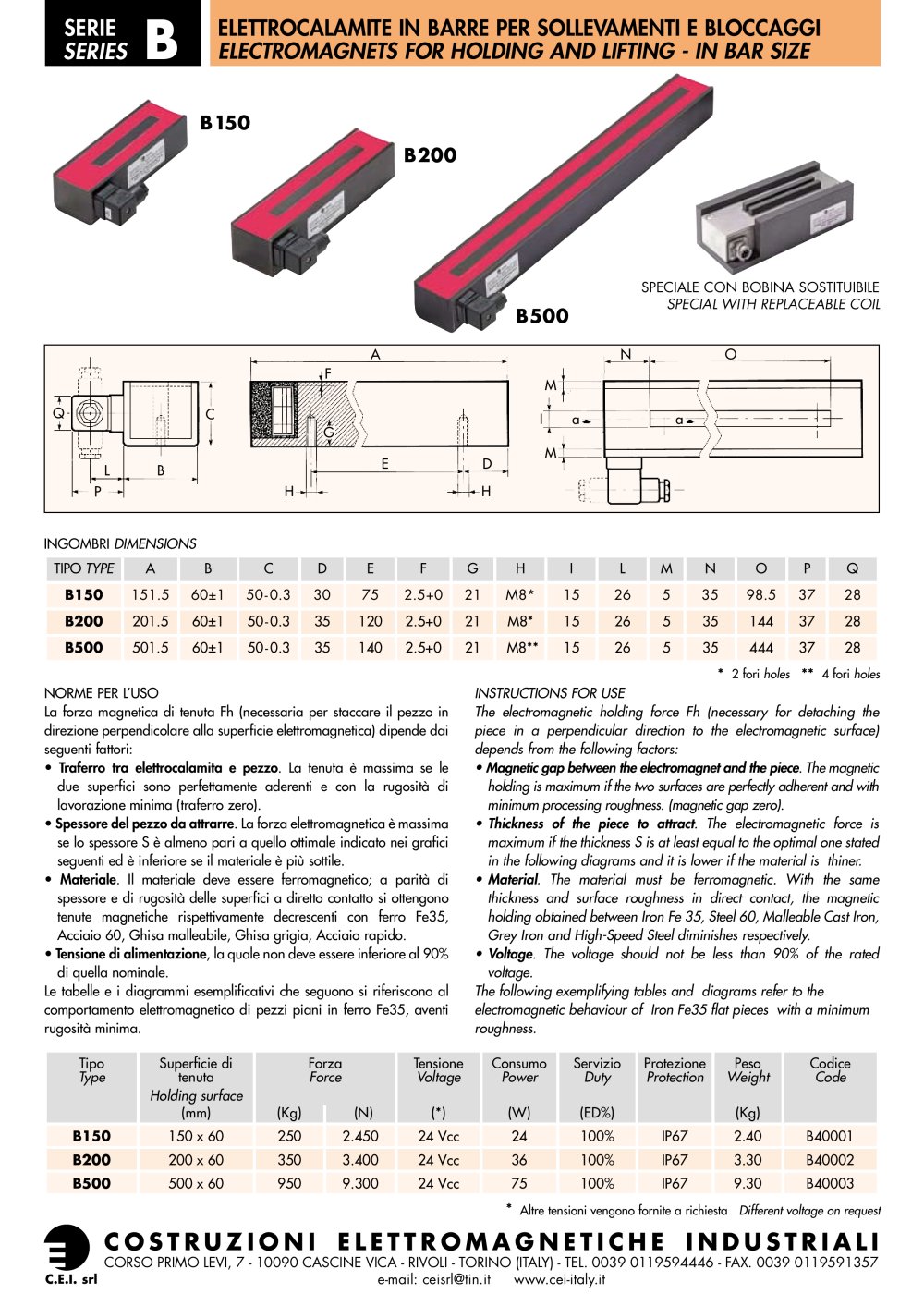 ELECTROMAGNETS FOR HOLDING AND LIFTING - C.E.I.