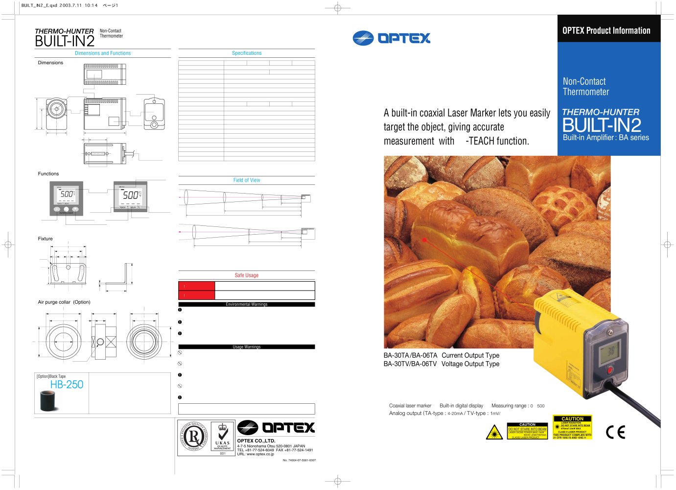 Built-in 2 BA Series - OPTEX Measurement Division