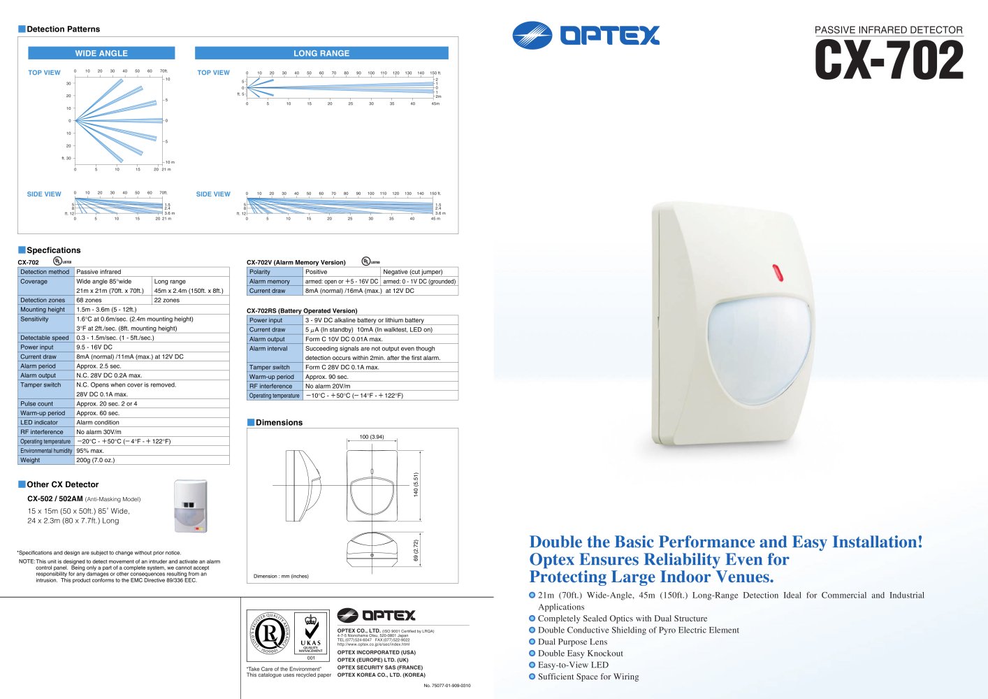 Optex - Catalog CX-702 - OPTEX SEC Division