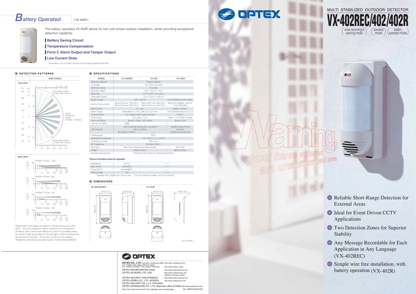 Optex - Catalog VX402_series - OPTEX SEC Division