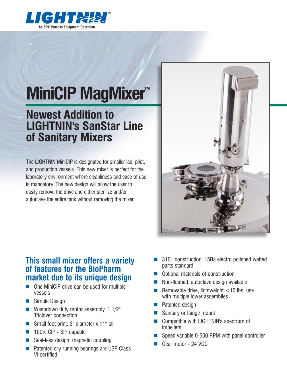 LIGHTNIN MiniCIP Mixer - LIGHTNIN