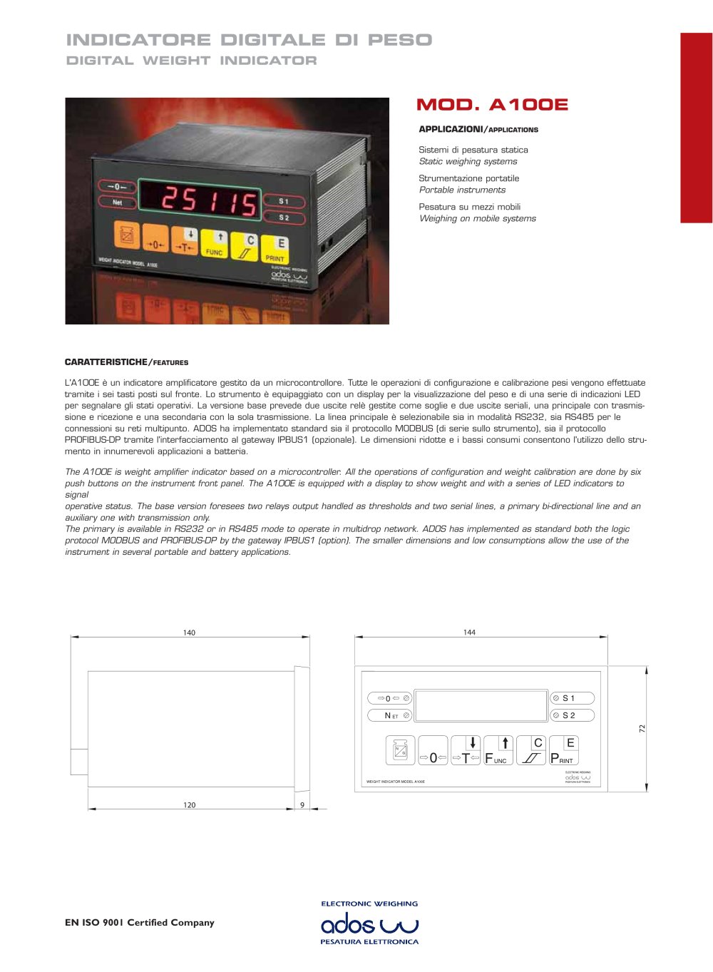 DIGITAL WEIGHT INDICATORS A100E - ADOS