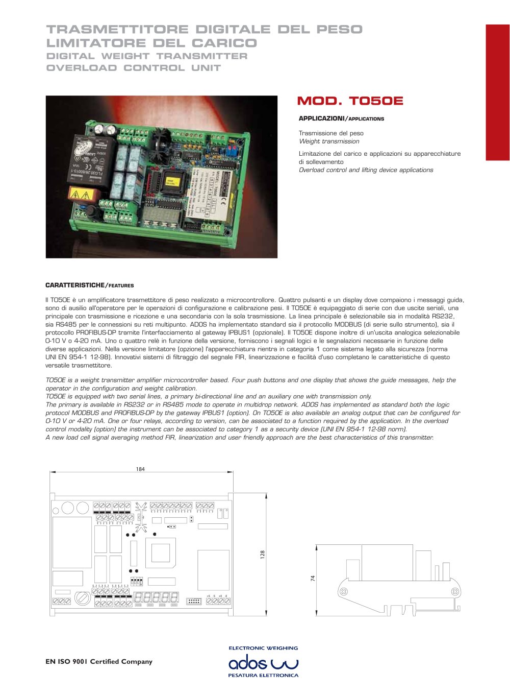 DIGITAL WEIGHT TRANSMITTERS T050 - ADOS