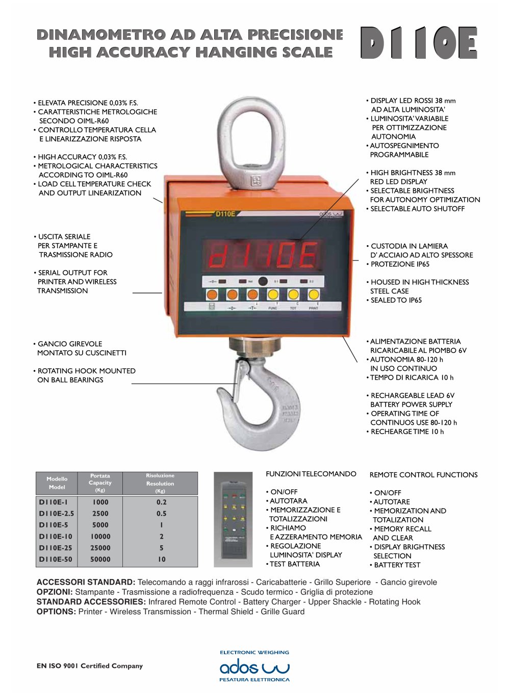 END USER PRODUCTS  HANGING SCALE D110E - ADOS