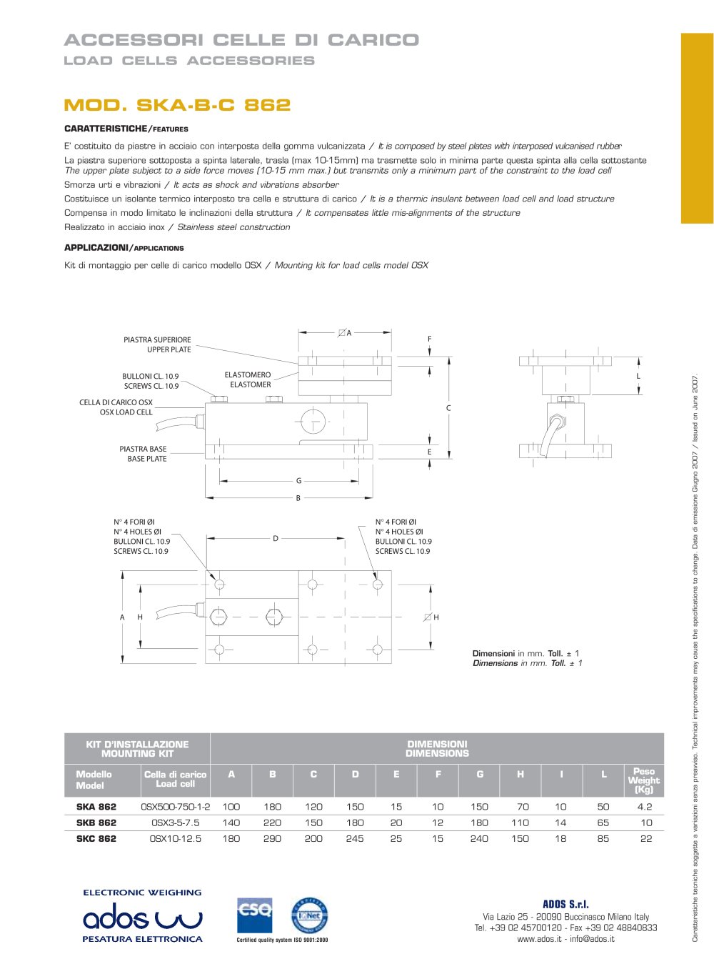 LOAD CELLS ACCESSORIES 862 - ADOS