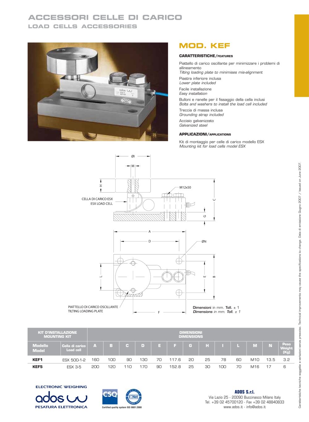 LOAD CELLS ACCESSORIES KEF - ADOS