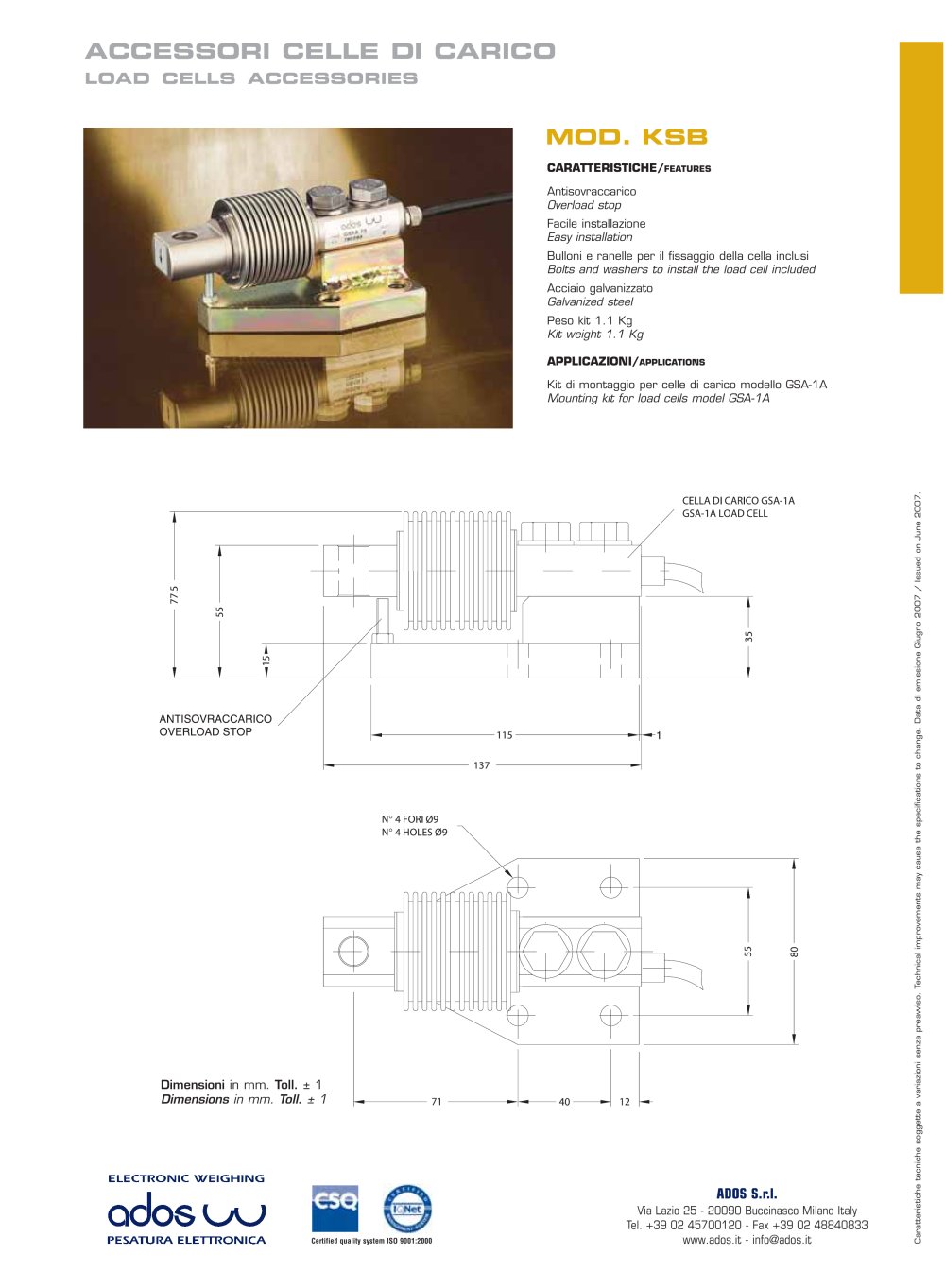 LOAD CELLS ACCESSORIES KTF/KTX - ADOS