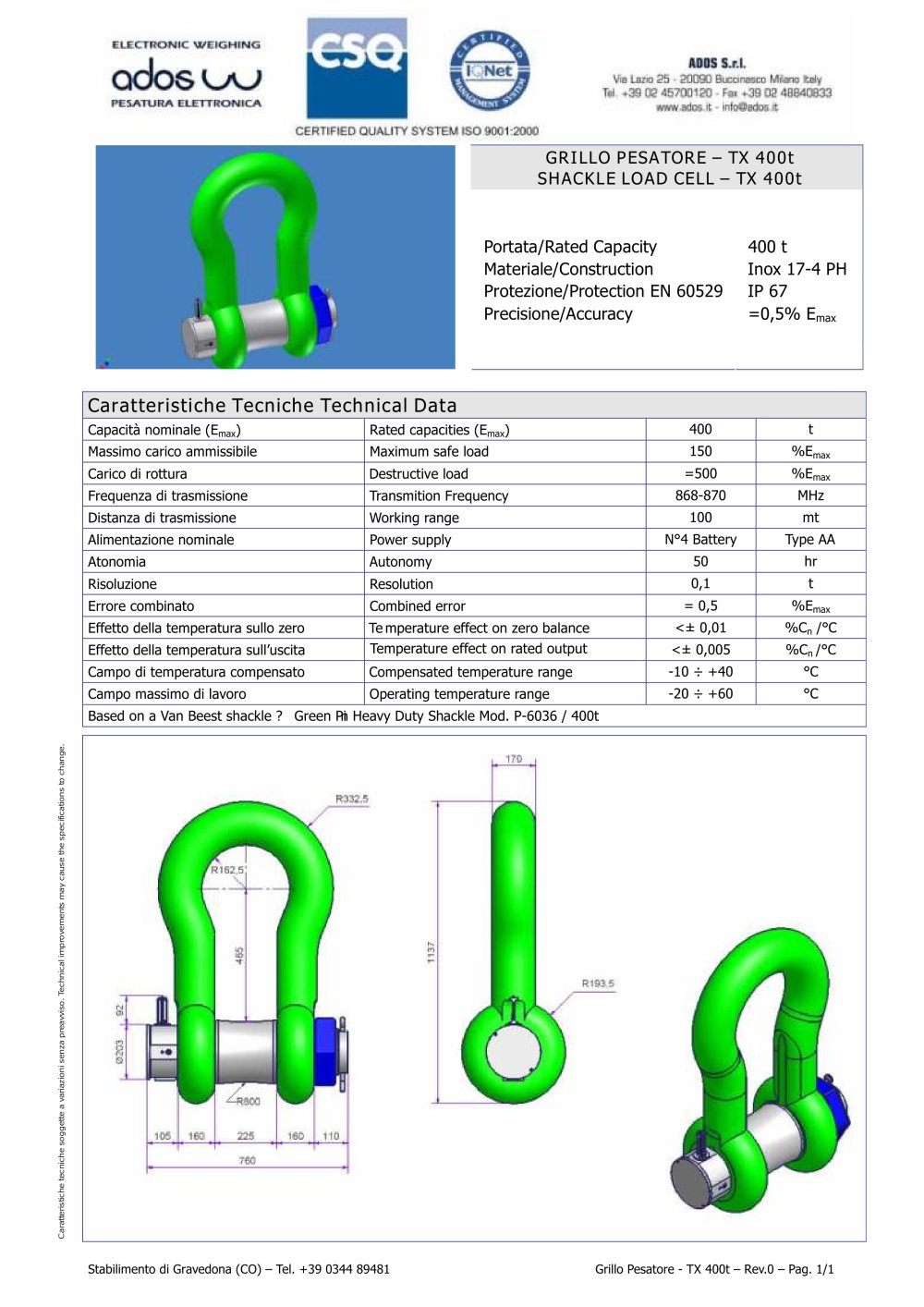 PIN TX-400T - ADOS