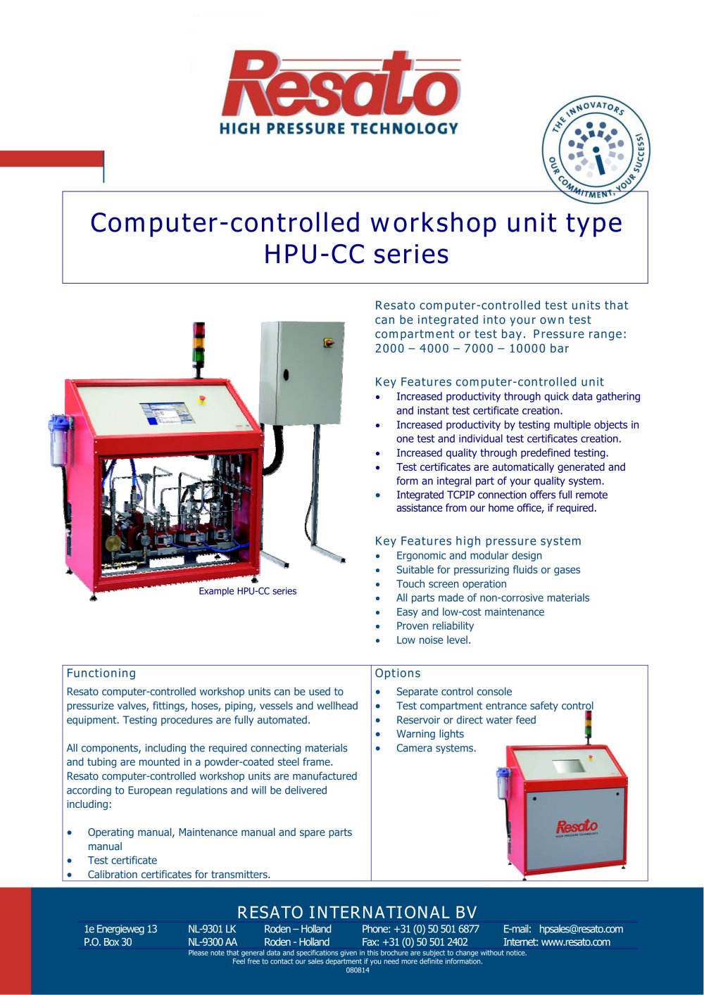 Computer controlled work shop test unit - RESATO High pressure technology
