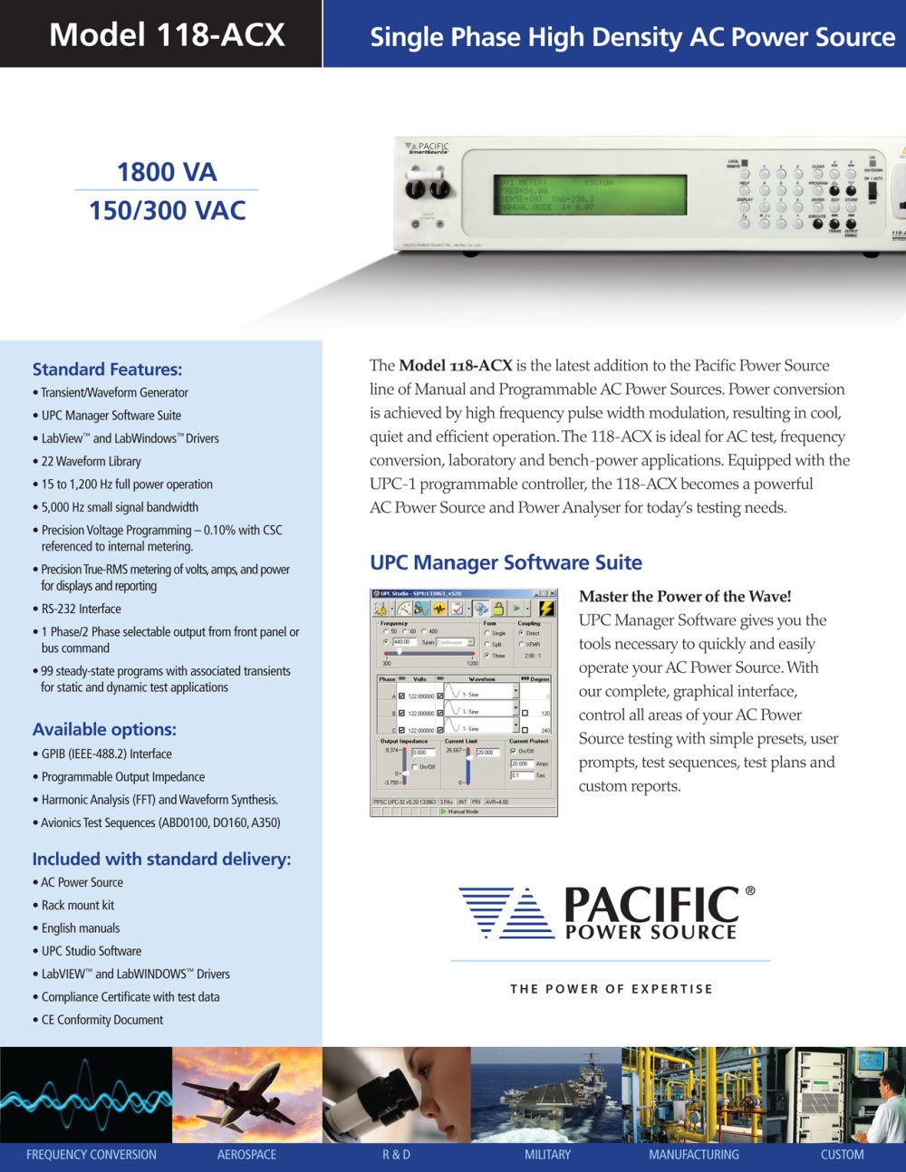 Model 118-ACX: Single Phase High Density AC Power Source (1800 VA) - Pacific Power Source
