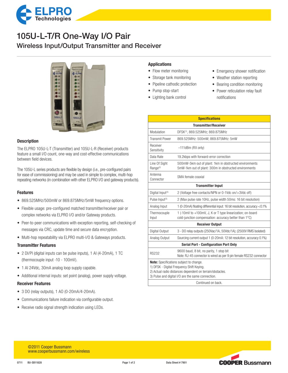 105U-L Wireless Input/Output Transmitter and Receiver - ELPRO Technologies
