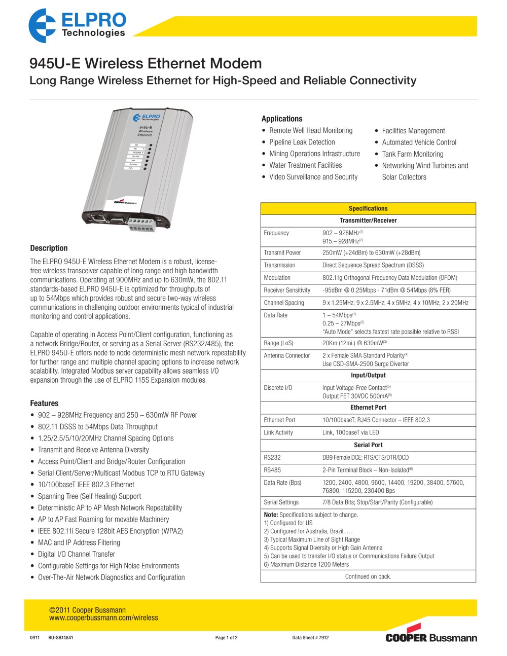 945U-E Wireless Ethernet - ELPRO Technologies