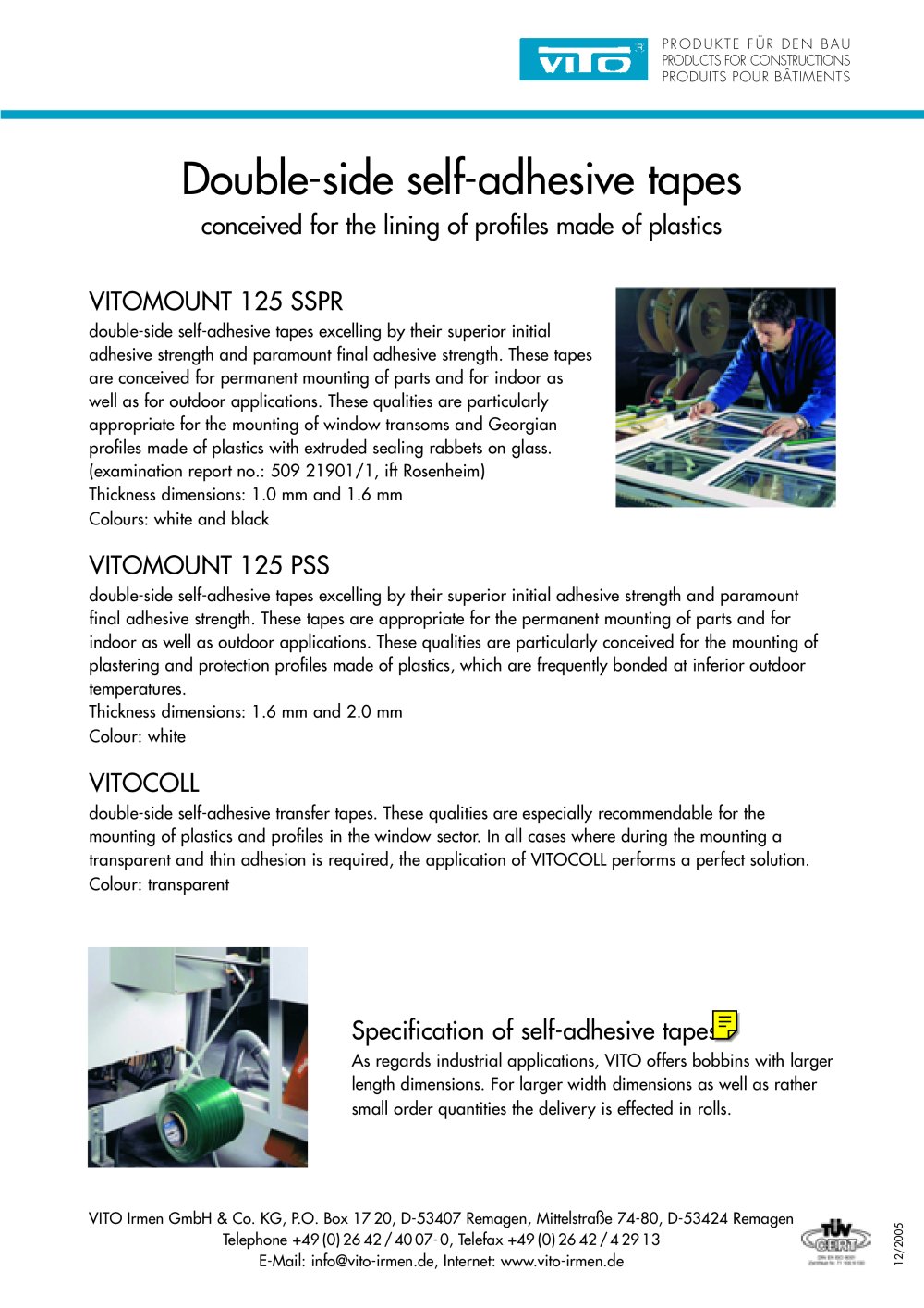 Double-side self-adhesive tapes, conceived for the lining of profiles made of plastics - VITO Irmen