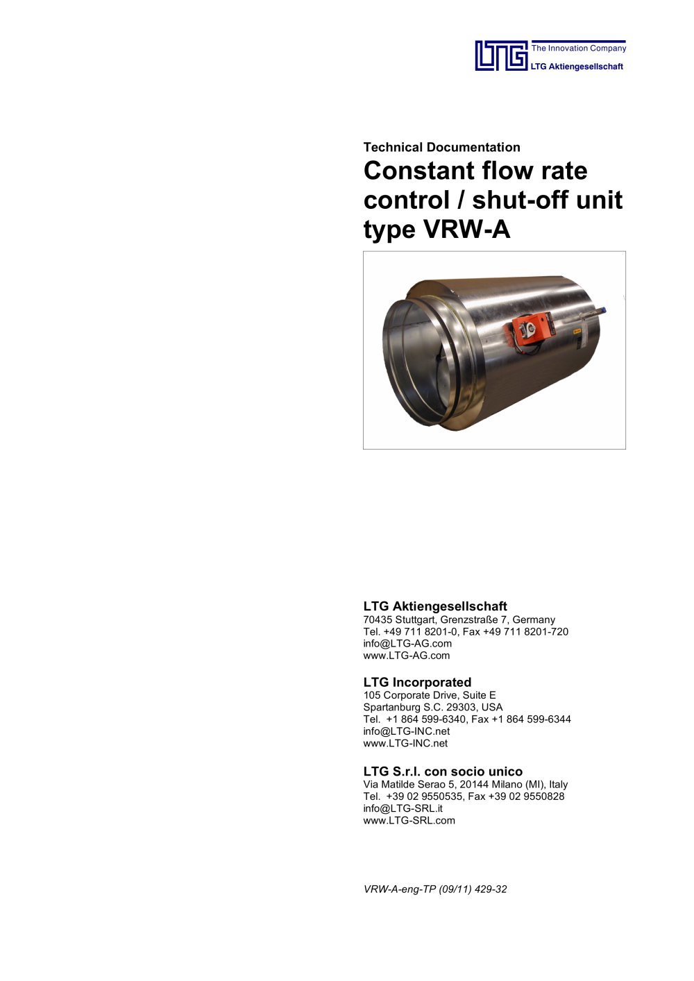 Constant Flow Rate Control and shut-off Unit Type VRW-A - LTG