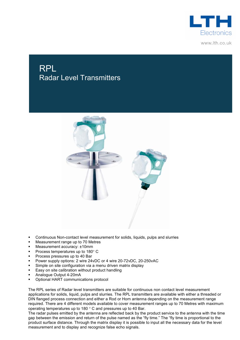 RPL 50 Series    Radar Level Transmitters - LTH Electronics