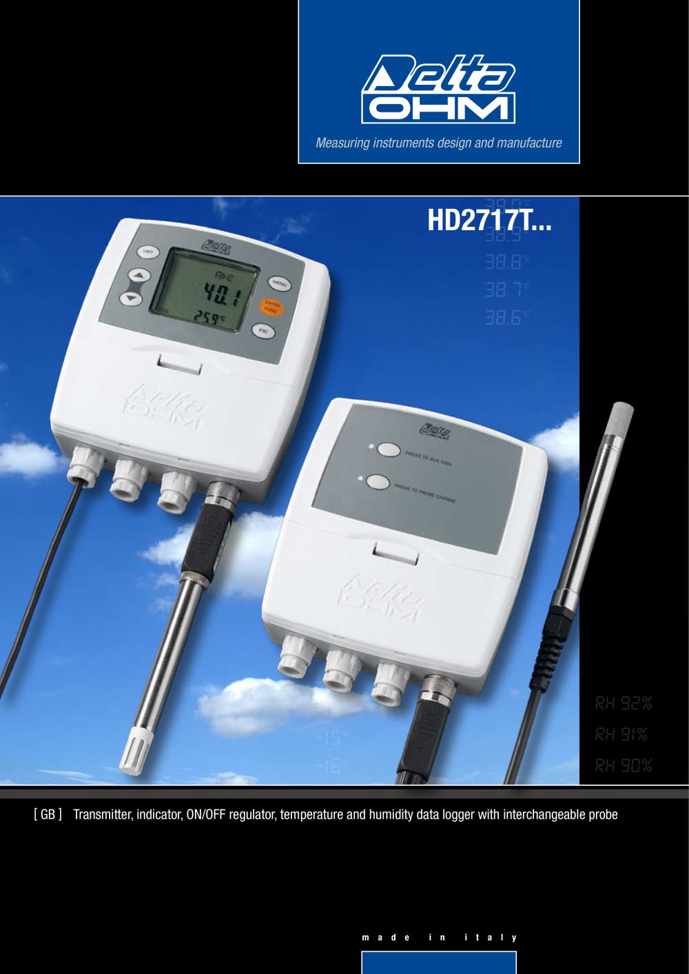 Transmitter, indicator, ON/OFF regulator, temperature and humidity data logger with interchangeable probe - Delta Ohm