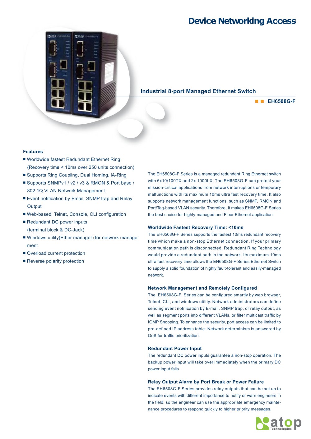Industrial Managed Ethernet Switch-EH6508G-F - Atop Technologies