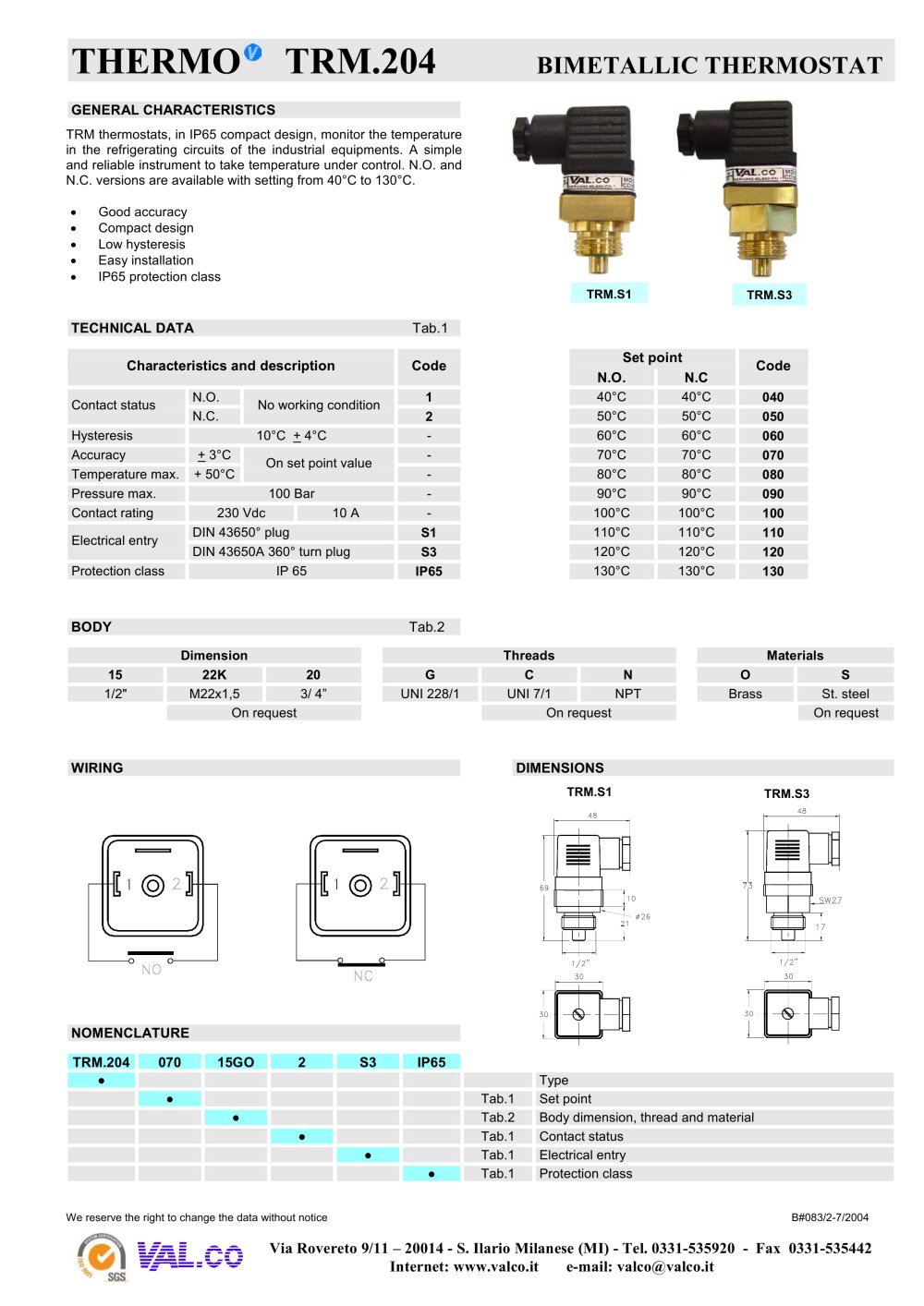 Thermostat - bimetal - Val.co